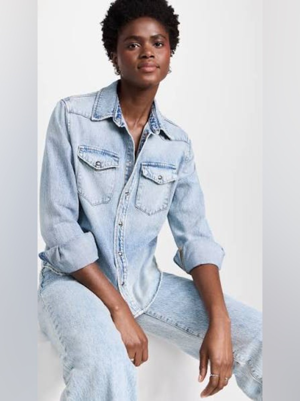 KHAITE Light Blue Washed Denim Shirt Jacket